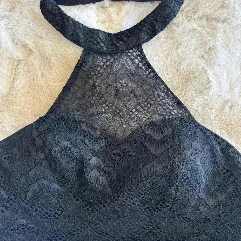 Black Maxi Flare Halter Dress Lace Bodice Size S - Picture 14 of 16